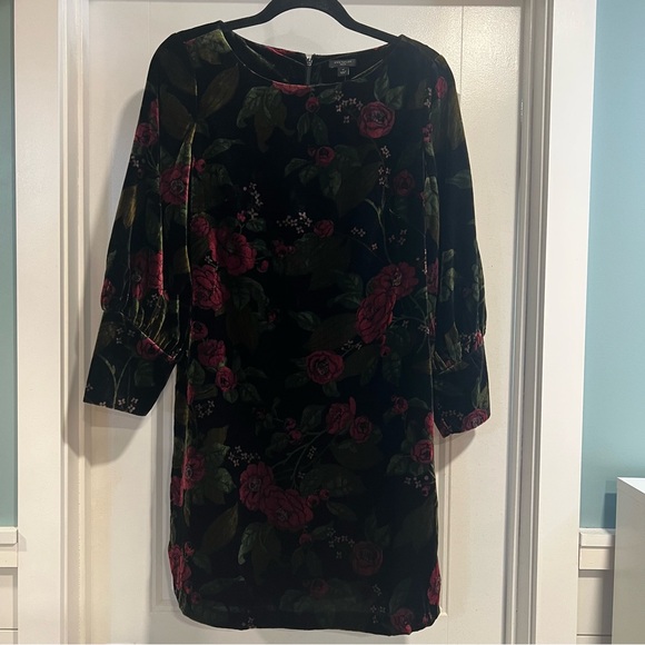 Ann Taylor Petite Velvet Floral Print Long Sleeved Mini Dress. Size 6P. NWT. - Picture 3 of 14